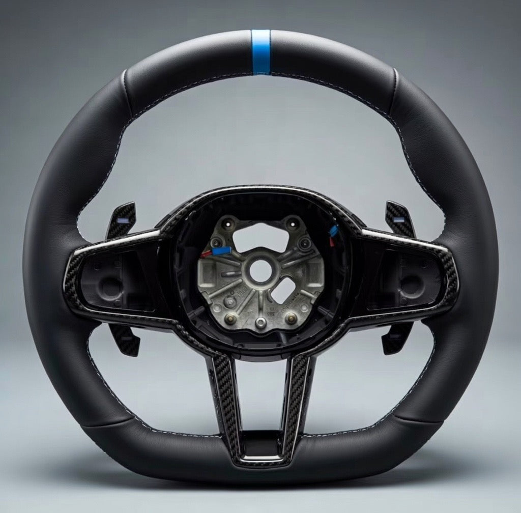 Volant BMW Sport M en cuir Nappa – Méplat, repère M, palettes carbone – Série G