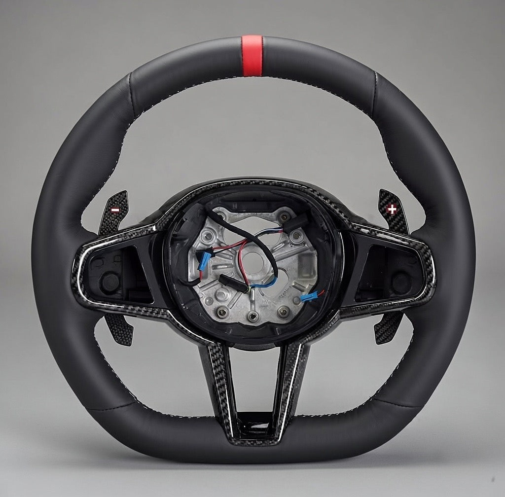 Volant BMW Sport M en cuir Nappa – Méplat, repère M, palettes carbone – Série G